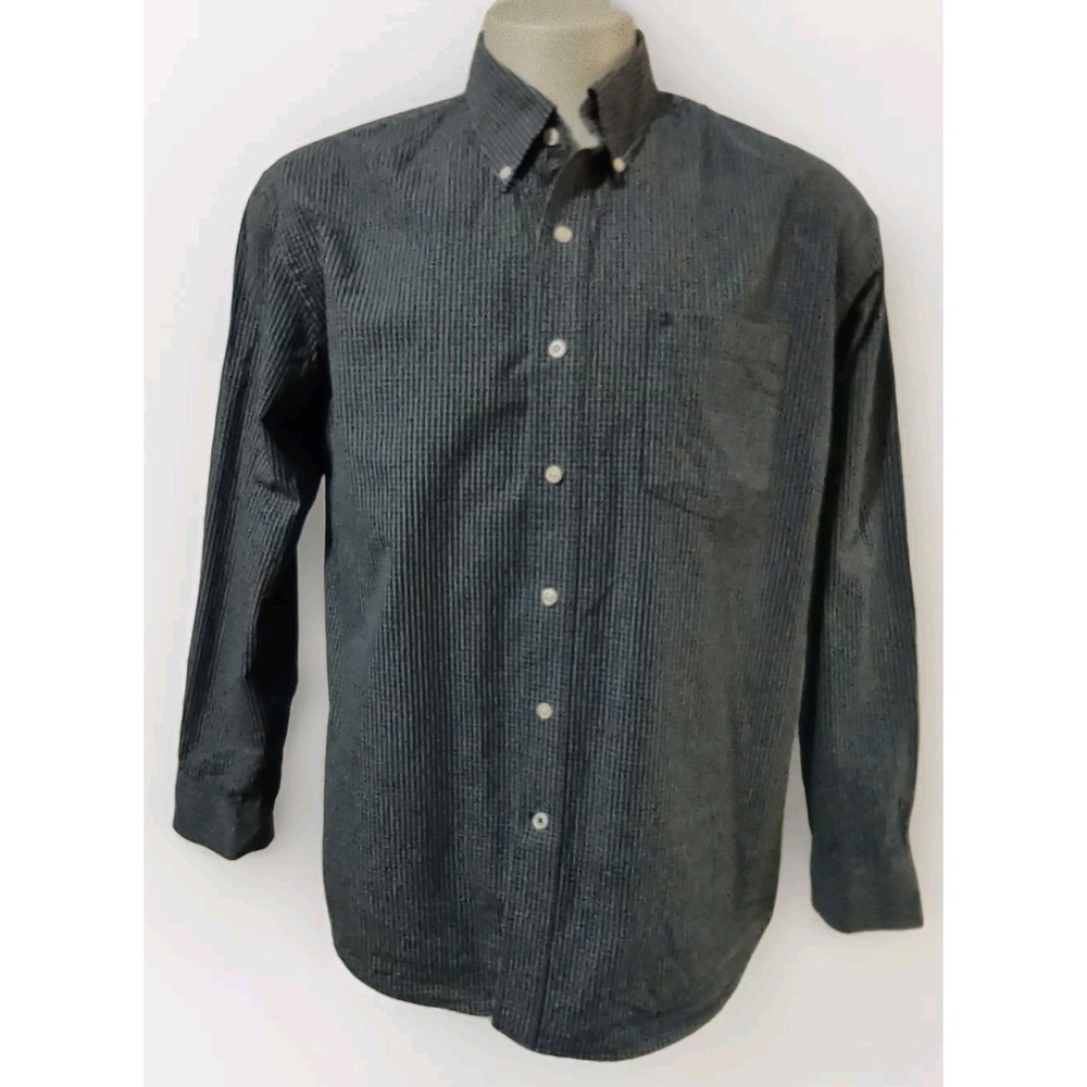 IZOD Button Down Shirt Large Mens Blue Gingham Check Norm Core Casual Long Slv